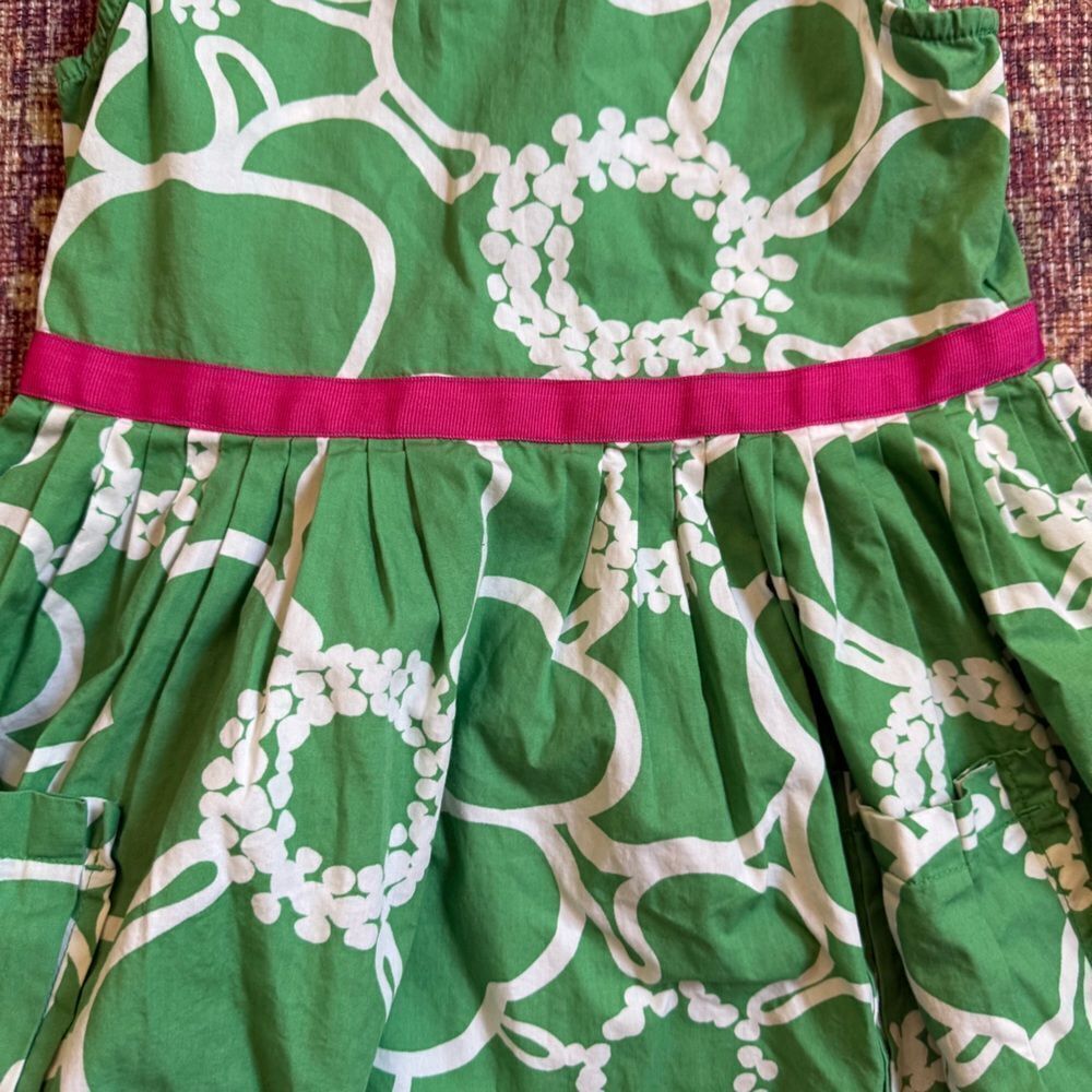 Mini Boden 7-8yr Girls Green Floral Sleeveless Dress with Pink Accent pockets - Picture 2 of 8